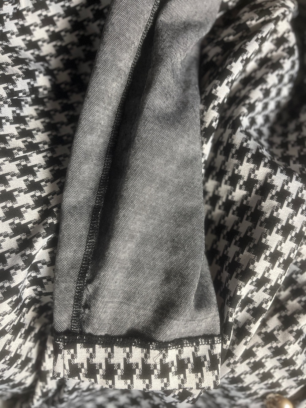 Attitude Unknown L Black White Houndstooth Double Breasted Blazer Gold Buttons - Picture 10 of 16